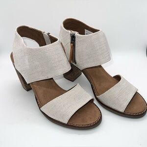 Toms Majorca Cutout Ivory Textile Heeled Sandals
